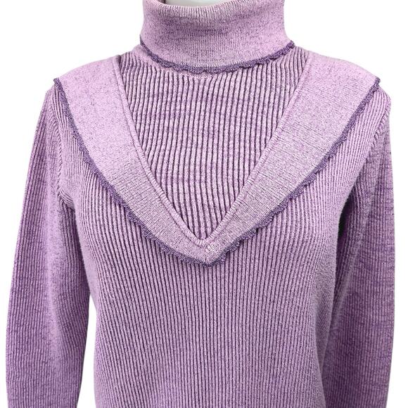 Framed Tricot Purple Rib Knit Turtleneck Long Sleeve Pullover Sweater Top Size M - Picture 4 of 6